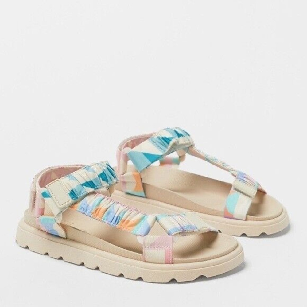 Zara Pastel Multi-Color Strappy Sandals with Cream Sole